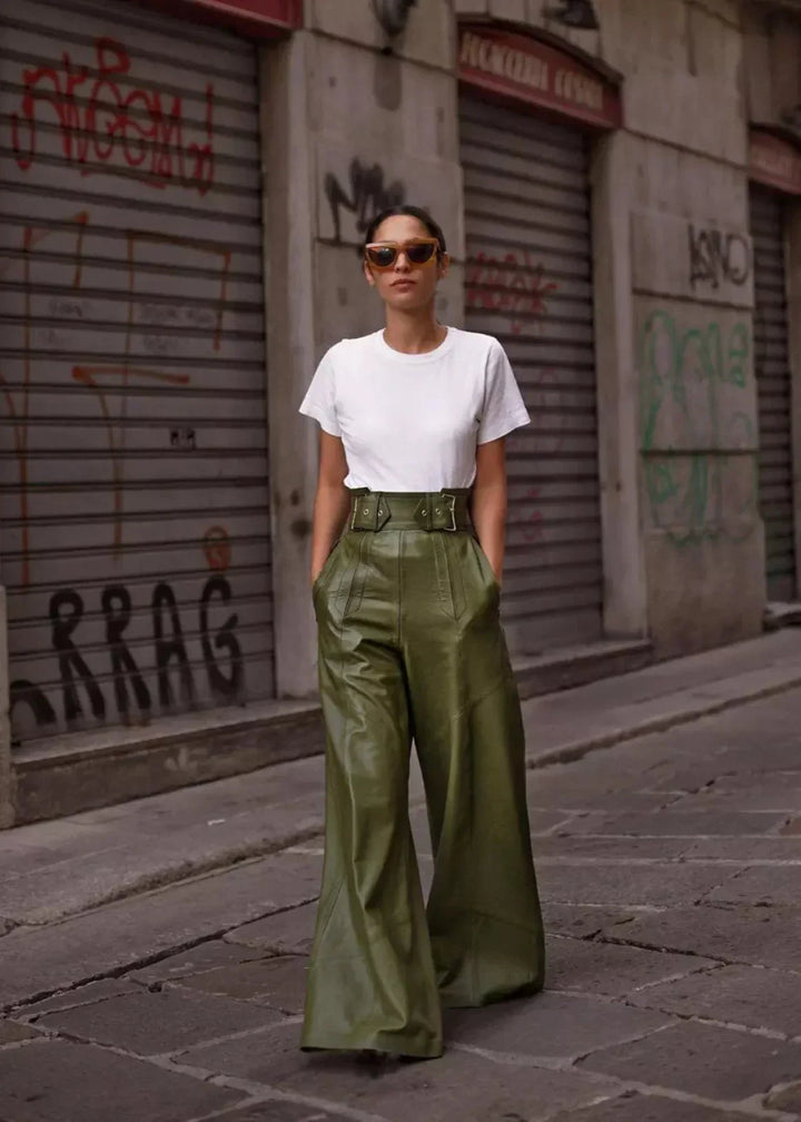 Bianca | High-Waisted Wide-Leg Faux Leather Trousers