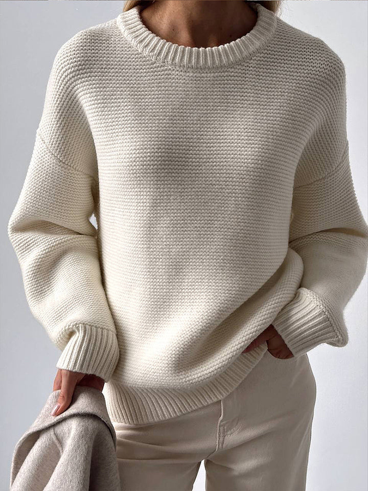 Hannah | Cotton Blend Sweater With Knit Detail