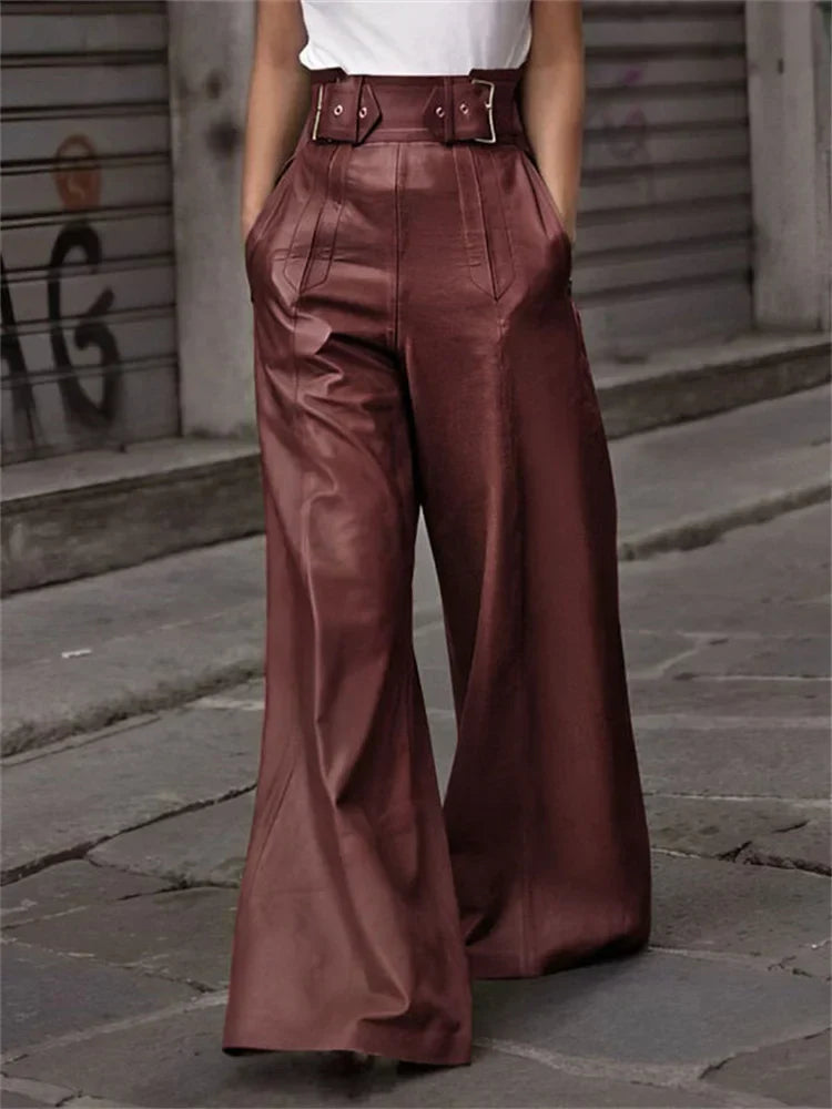 Bianca | High-Waisted Wide-Leg Faux Leather Trousers