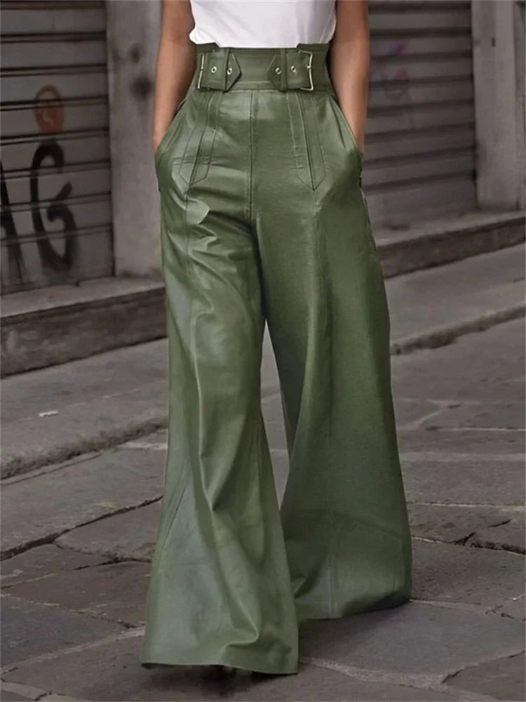 Bianca | High-Waisted Wide-Leg Faux Leather Trousers