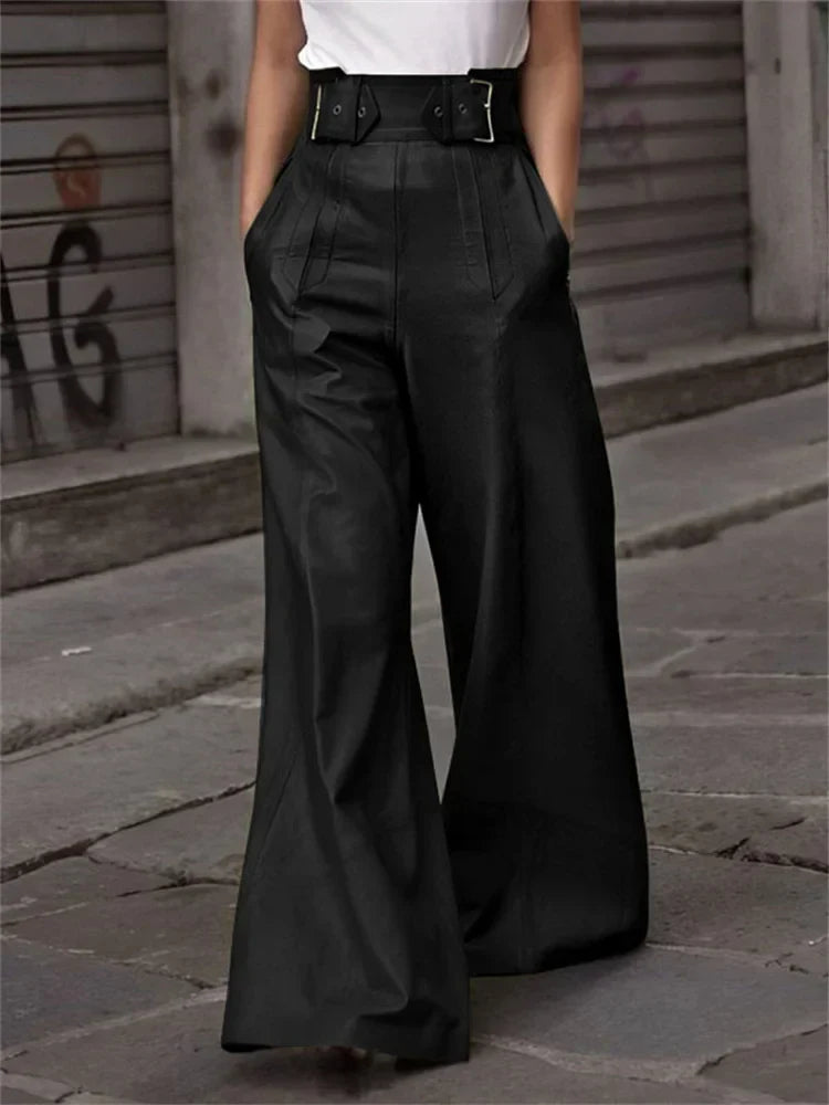 Bianca | High-Waisted Wide-Leg Faux Leather Trousers